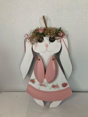 Handcrafted White & Pink Bunny Wall Hanging